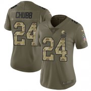 Wholesale Cheap Nike Browns #24 Nick Chubb Olive/Camo Women's Stitched NFL Limited 2017 Salute to Service Jersey