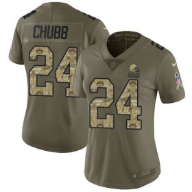 Wholesale Cheap Nike Browns #24 Nick Chubb Olive/Camo Women\'s Stitched NFL Limited 2017 Salute to Service Jersey