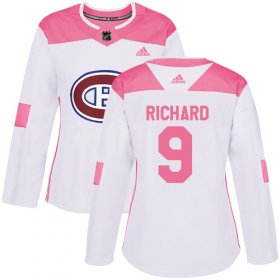 Wholesale Cheap Adidas Canadiens #9 Maurice Richard White/Pink Authentic Fashion Women\'s Stitched NHL Jersey