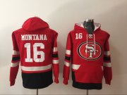 Wholesale Cheap Men's San Francisco 49ers #16 Joe Montana NEW Red Pocket Stitched NFL Pullover Hoodie