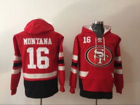 Wholesale Cheap Men\'s San Francisco 49ers #16 Joe Montana NEW Red Pocket Stitched NFL Pullover Hoodie