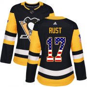 Wholesale Cheap Adidas Penguins #17 Bryan Rust Black Home Authentic USA Flag Women's Stitched NHL Jersey