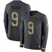 Wholesale Cheap Nike Ravens #9 Justin Tucker Anthracite Salute to Service Youth Stitched NFL Limited Therma Long Sleeve Jersey