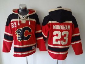 Wholesale Cheap Flames #23 Sean Monahan Red Sawyer Hooded Sweatshirt Stitched NHL Jersey