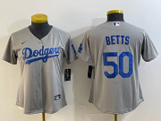 Cheap Women's Los Angeles Dodgers #50 Mookie Betts Grey Cool Base Stitched Nike Jersey