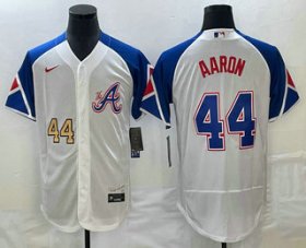 Wholesale Cheap Men\'s Atlanta Braves #44 Hank Aaron Number White 2023 City Connect Flex Base Stitched Jersey1