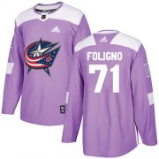 Wholesale Cheap Adidas Blue Jackets #71 Nick Foligno Purple Authentic Fights Cancer Stitched NHL Jersey