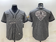 Wholesale Cheap Men's New Orleans Saints Grey Team Big Logo With Patch Cool Base Stitched Baseball Jersey