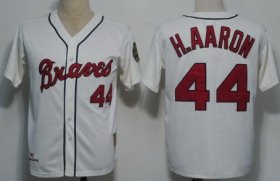 Wholesale Cheap Big Size Atlanta Braves #44 Hank Aaron 1963 Cream Throwback Jersey