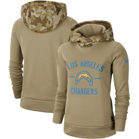 Wholesale Cheap Women\'s Los Angeles Chargers Nike Khaki 2019 Salute to Service Therma Pullover Hoodie