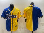 Wholesale Cheap Men's Los Angeles Rams Blank Royal Yellow Split With Patch Cool Base Stitched Baseball Jersey