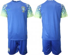 Cheap Men\'s Brazil Blank Blue Away Soccer Jersey Suit