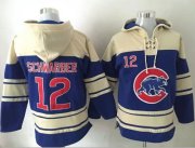Wholesale Cheap Cubs #12 Kyle Schwarber Blue Sawyer Hooded Sweatshirt MLB Hoodie