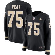 Wholesale Cheap Nike Saints #75 Andrus Peat Black Team Color Women's Stitched NFL Limited Therma Long Sleeve Jersey