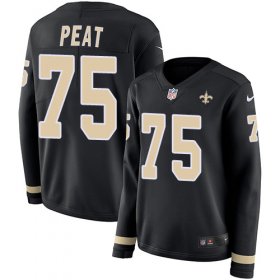 Wholesale Cheap Nike Saints #75 Andrus Peat Black Team Color Women\'s Stitched NFL Limited Therma Long Sleeve Jersey