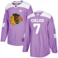 Wholesale Cheap Adidas Blackhawks #7 Chris Chelios Purple Authentic Fights Cancer Stitched NHL Jersey