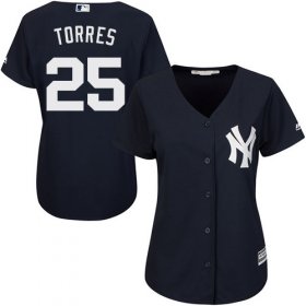 Wholesale Cheap Yankees #25 Gleyber Torres Navy Blue Alternate Women\'s Stitched MLB Jersey