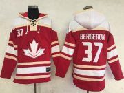 Wholesale Cheap Team CA. #37 Patrice Bergeron Red Sawyer Hooded Sweatshirt 2016 World Cup Stitched NHL Jersey