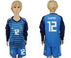 Wholesale Cheap Argentina #12 Guzman Blue Long Sleeves Goalkeeper Kid Soccer Country Jersey