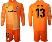 Wholesale Cheap Men 2021-2022 Club Atletico Madrid orange red goalkeeper Long Sleeve 13 Soccer Jersey