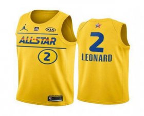 Wholesale Cheap Men\'s 2021 All-Star #2 Kawhi Leonard Yellow Western Conference Stitched NBA Jersey