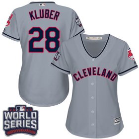 Wholesale Cheap Indians #28 Corey Kluber Grey 2016 World Series Bound Women\'s Road Stitched MLB Jersey