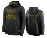 Wholesale Cheap Men's San Francisco 49ers #10 Jimmy Garoppolo Black 2020 Salute To Service Sideline Performance Pullover Hoodie
