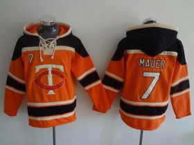 Wholesale Cheap Twins #7 Joe Mauer Orange Sawyer Hooded Sweatshirt MLB Hoodie