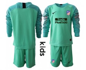 Wholesale Cheap Atletico Madrid Blank Green Goalkeeper Long Sleeves Kid Soccer Club Jersey