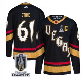 Wholesale Cheap Men\'s Vegas Golden Knights #61 Mark Stone Black 2023 Stanley Cup Champions Reverse Retro Stitched Jersey