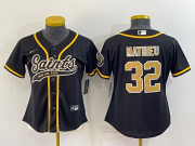 Wholesale Cheap Women's New Orleans Saints #32 Tyrann Mathieu Black With Patch Cool Base Stitched Baseball Jersey