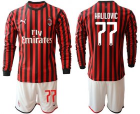 Wholesale Cheap AC Milan #77 Halilovic Home Long Sleeves Soccer Club Jersey