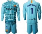 Wholesale Cheap Barcelona #1 Ter Stegen Light Blue Goalkeeper Long Sleeves Soccer Club Jersey