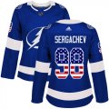 Wholesale Cheap Adidas Lightning #98 Mikhail Sergachev Blue Home Authentic USA Flag Women's Stitched NHL Jersey