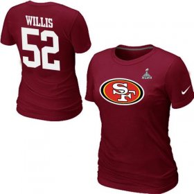 Wholesale Cheap Women\'s Nike San Francisco 49ers #52 Patrick Willis Name & Number Super Bowl XLVII T-Shirt Red