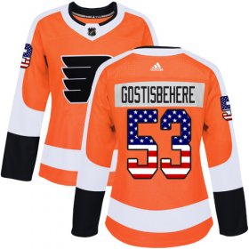 Wholesale Cheap Adidas Flyers #53 Shayne Gostisbehere Orange Home Authentic USA Flag Women\'s Stitched NHL Jersey
