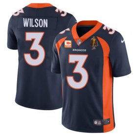 Wholesale Cheap Men\'s Denver Broncos #3 Russell Wilson Navy With C Patch & Walter Payton Patch Vapor Untouchable Limited Stitched Jersey