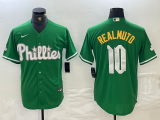 Cheap Men's Philadelphia Phillies #10 JT Realmuto Kelly Green Cool Base Jersey