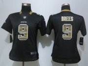 Wholesale Cheap Nike Saints #9 Drew Brees Black Team Color Women's Stitched NFL Elite Strobe Jersey