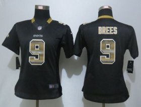 Wholesale Cheap Nike Saints #9 Drew Brees Black Team Color Women\'s Stitched NFL Elite Strobe Jersey