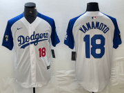 Cheap Men's Los Angeles Dodgers #18 Yoshinobu Yamamoto Number White Blue Fashion Stitched Cool Base Limited Jersey