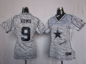 Wholesale Cheap Nike Cowboys #9 Tony Romo Zebra Women\'s Stitched NFL Elite Jersey