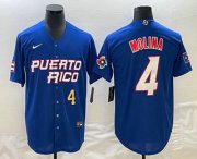 Cheap Men's Puerto Rico Baseball #4 Yadier Molina Number 2023 Blue World Baseball Classic Stitched Jerseys