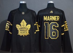 Wholesale Cheap Adidas Maple Leafs #16 Mitchell Marner Black/Gold Authentic Stitched NHL Jersey