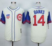 Wholesale Cheap Cubs #14 Ernie Banks Cream/Blue 1942 Turn Back The Clock Stitched MLB Jersey