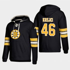 Wholesale Cheap Boston Bruins #46 David Krejci Black adidas Lace-Up Pullover Hoodie