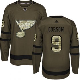 Wholesale Cheap Adidas Blues #9 Shayne Corson Green Salute to Service Stitched NHL Jersey