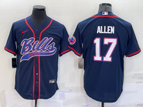 Wholesale Cheap Men\'s Buffalo Bills #17 Josh Allen Navy With Patch Cool Base Stitched Baseball Jersey