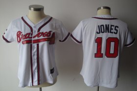 Wholesale Cheap Braves #10 Chipper Jones White Women\'s Fashion Stitched MLB Jersey