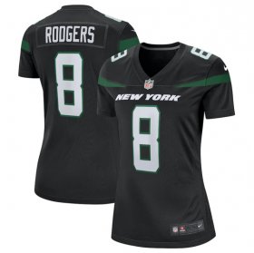 Cheap Women\'s New York Jets #8 Aaron Rodgers Black Stitched Game Football Jersey(Run Small)